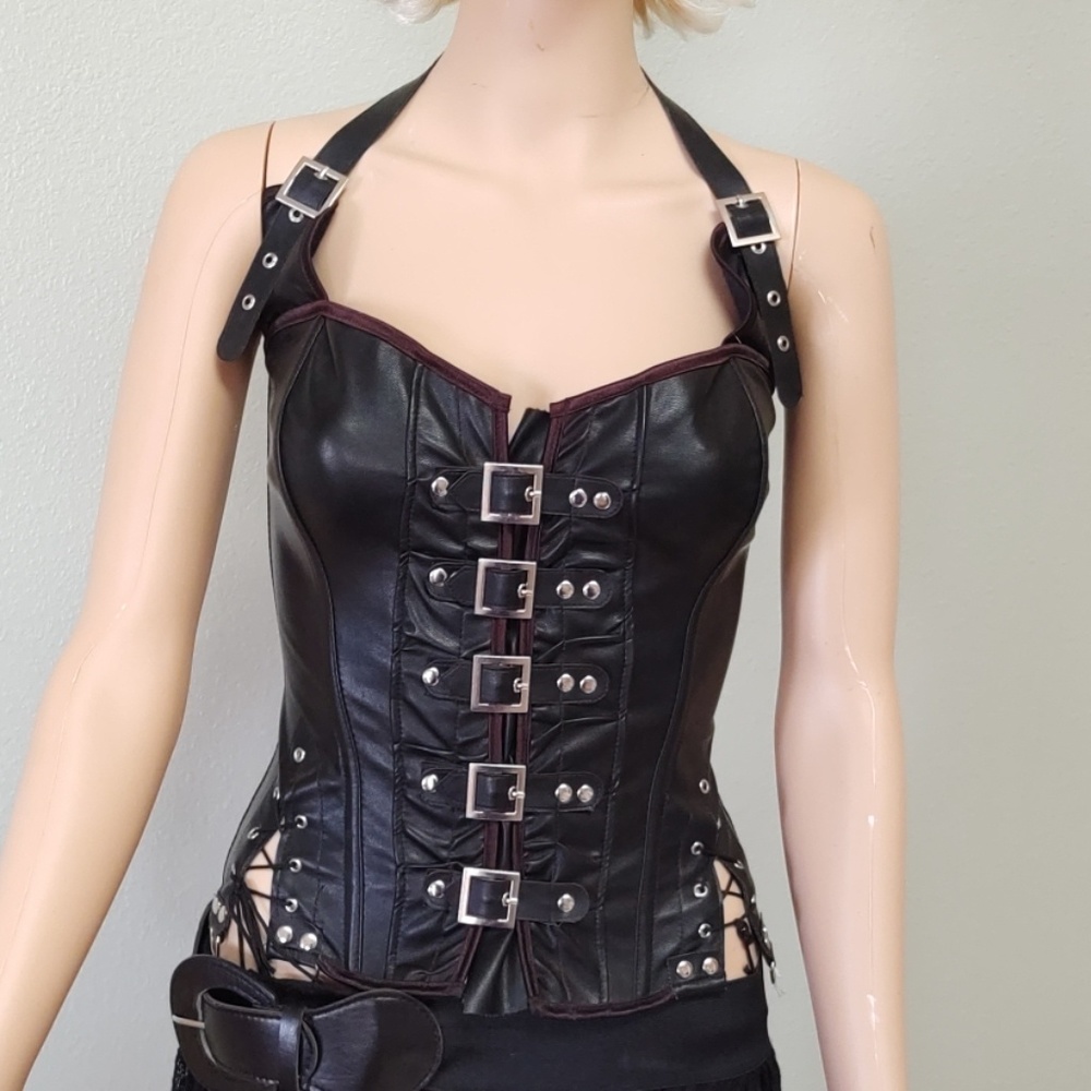 Black Soft Leather Corset S